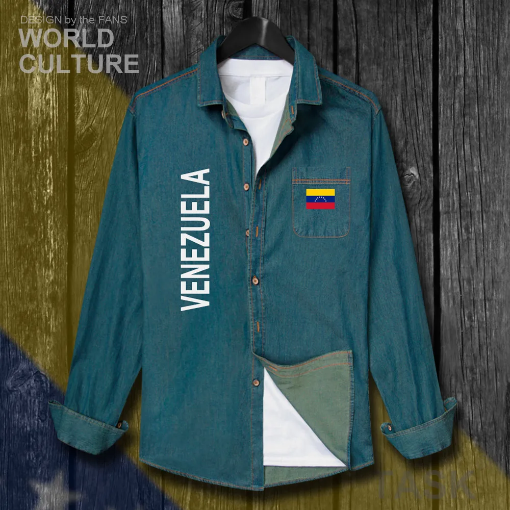 Venezuela Venezuelan VEN VE Men fashion clothes Spring Autumn Cotton Flags Turn-down Collar Jeans Shirt Long Sleeve Cowboy Coat