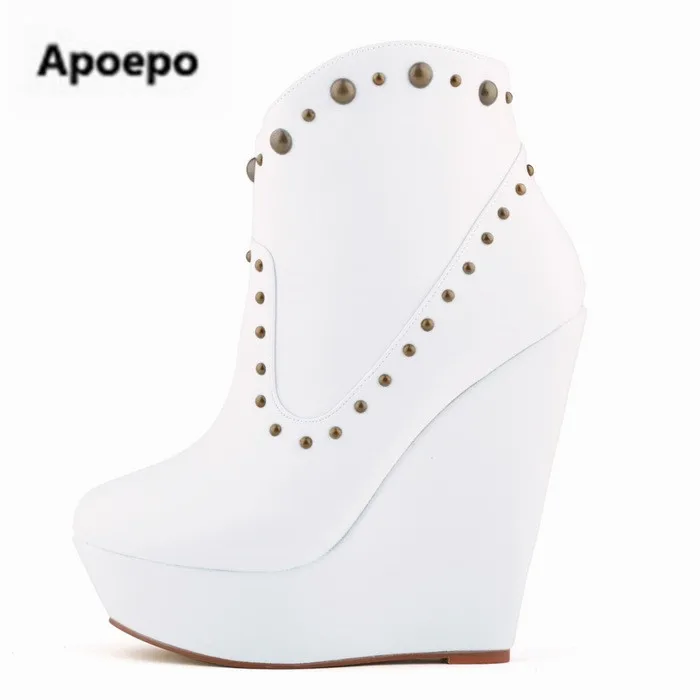 Newest brand shoes sexy platform shoes women rivet wedges shoes boots women 14 cm high heels boots women red  beige ankle boots