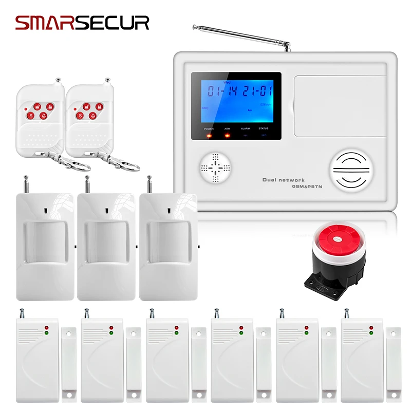 Smarsecur LCD Wireless Wired  GSM PSTN Alarm Keypad Security Alarm System With Pir Motion Sensors bruglar system