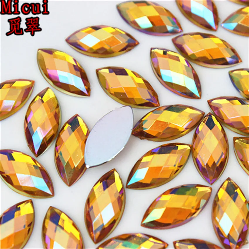 Micui 100pcs 7*15mm Horse Eye Rhinestones Flat Back Acrylic Gems Crystal Stones Non Sewing Beads for DIY Clothes MC54