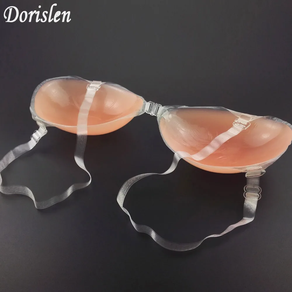 Dorislen Self Adhesive Silicone Bra With Straps Invisible Backless For Women Breast Enhancer A/B/C/D Cup