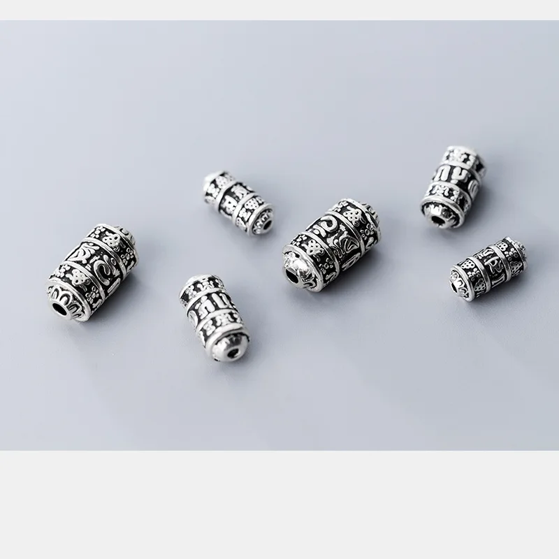 1pc/Lot 925 Sterling Silver Buddha Mantras Sylinder Beads 11/16/17/20mm Handmade Silver Fine Spacer Beads DIY Jewelry Findings