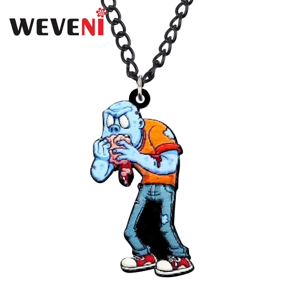 WEVENI Acrylic Anime Terror Zombie Necklace Pendant Chain Collar Halloween Horrible Jewelry For Women Girl Charm Gift Decoration