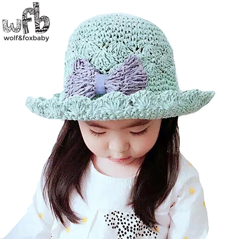 

Retail 52CM round cap Handmade Crocheted Hat Bow-knot hat baby children infant kids spring summer autumn fall