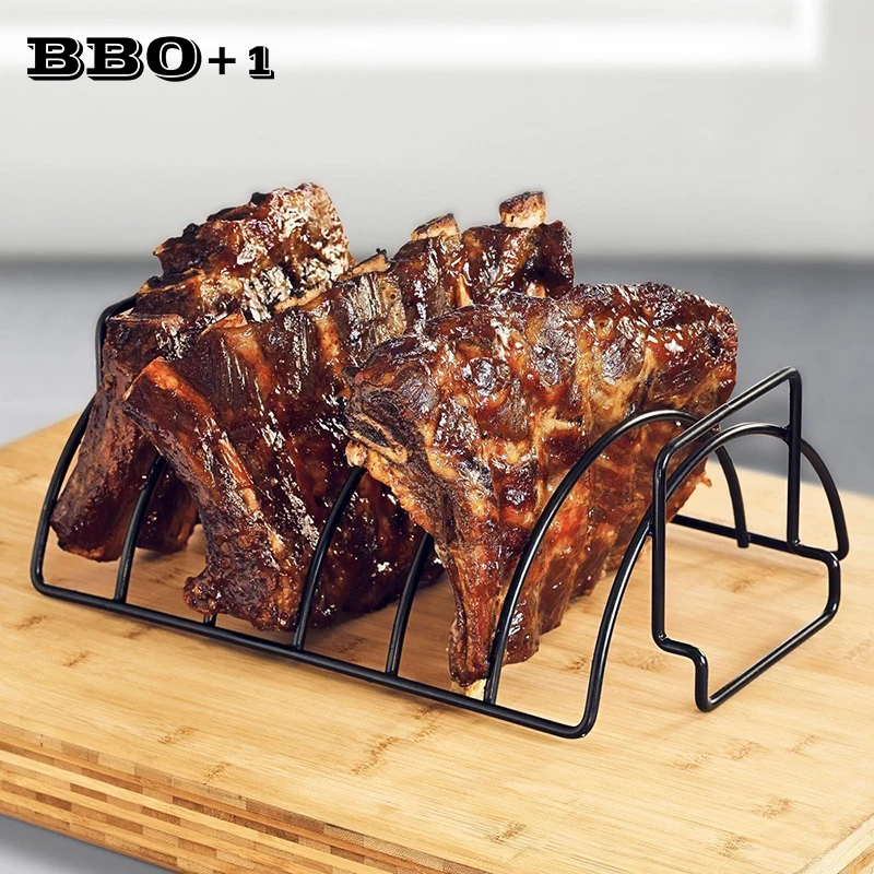 

Barbecue Accessories Restaurant Rib Rack Stand Black Non-stick Chicken Beef Steak Holders BBQ Grill Rack Barbecue Grill Tools