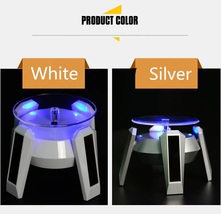 Automatic Solar Power Jewelry Watch Silver Showing Shelf 360 Degree Solar Rotating Nail Art Display Stand Turn Table LED Light