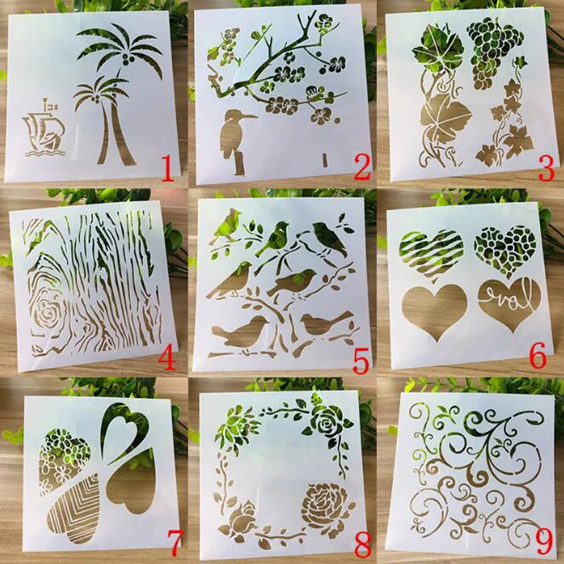 9pc/set Stencil Openwork Painting Template Embossing DIY Craft Accessories Sjablonen For Scrapbooking Reusable