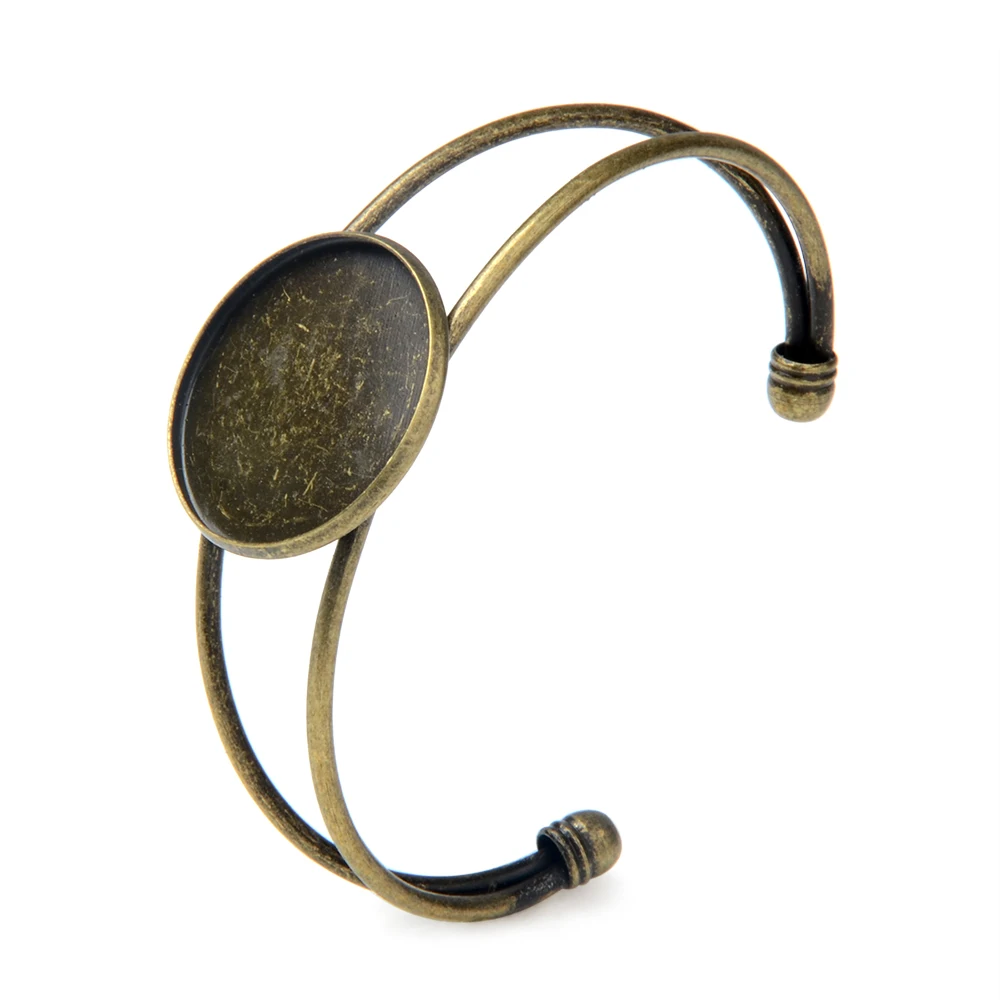 LFPU Bronze Rhodium Plated 25MM Blank Cabochon Bangle Base Bezel DIY Cameo Blank Cuff Bangle Bracelet Jewelry Findings