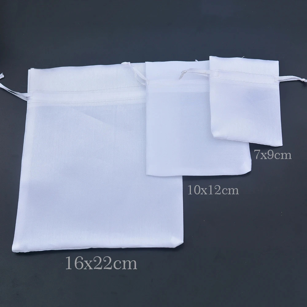 50pcs White Satin Drawstring Bag Comb/Hair/Candy/Jewelry/Necklace/Rings Packaging Bag Silk Cloth Gift Bag Travel Pouch