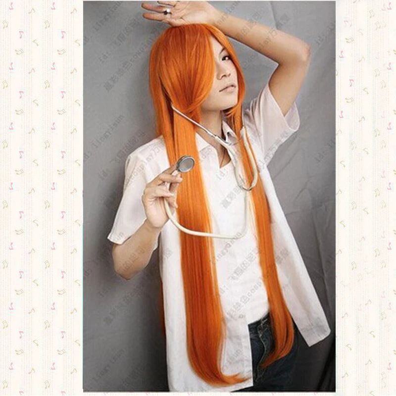 

Inoue Orihime Orange 100cm long straight Synthetic Hair anime costume cosplay wig +free wig cap