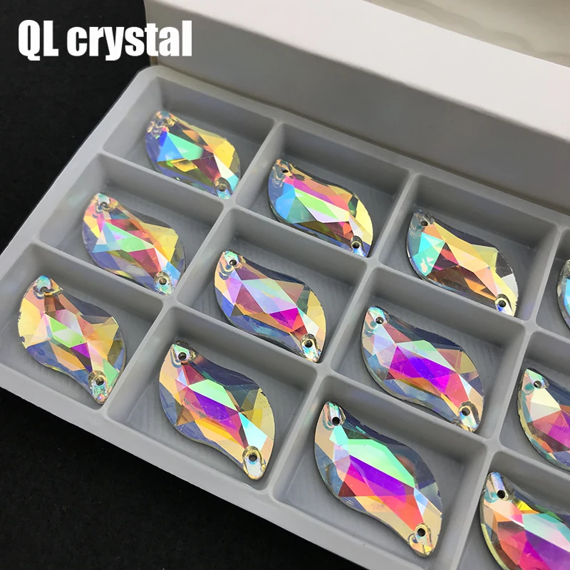 

QL Crystal Clear AB S shape Sew on Rhinestones Flatback 2 holes Shiny Glass Crystals for DIY wedding dress shoes bags clothes