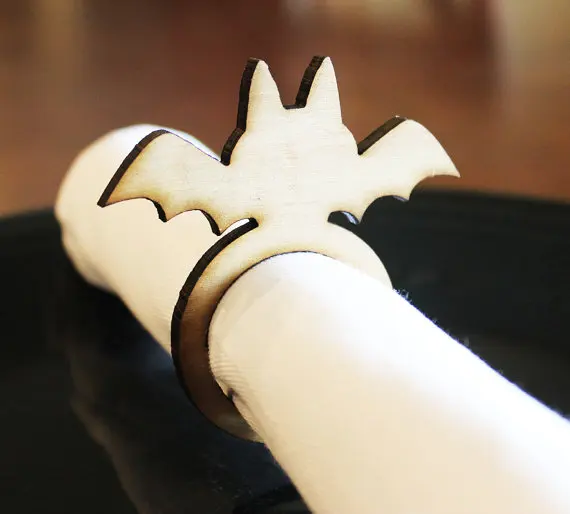 Bat Wood Napkin Rings, Halloween, Halloween Wedding, Laser Cut Set