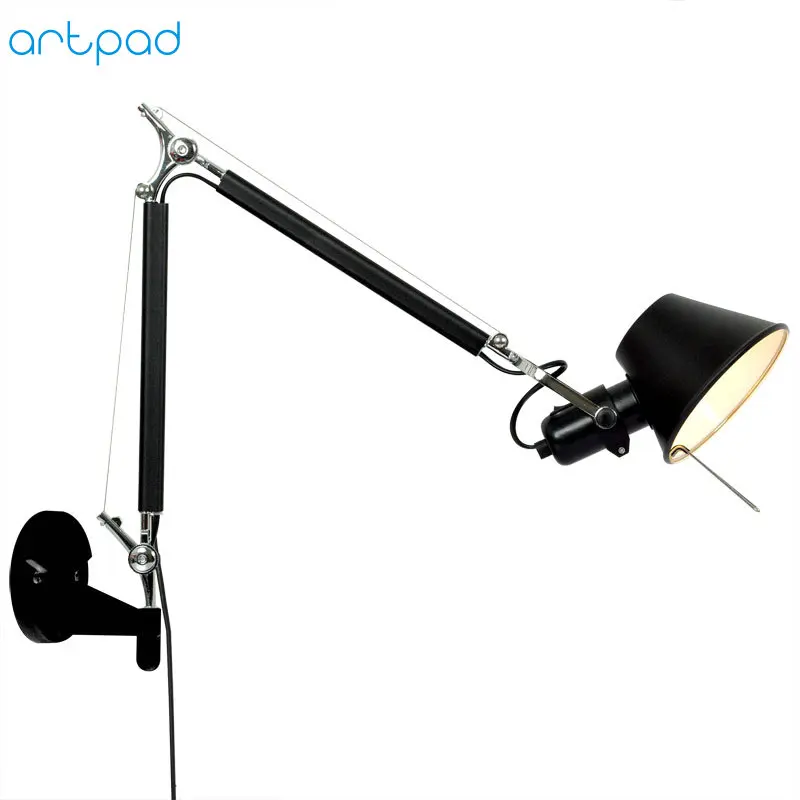 Artpad American Modern Swing Long Arm LED Flexible Wall Lights AC90-260V Silver/Black Eye Protection Bedroom Bedside Wall Lamp