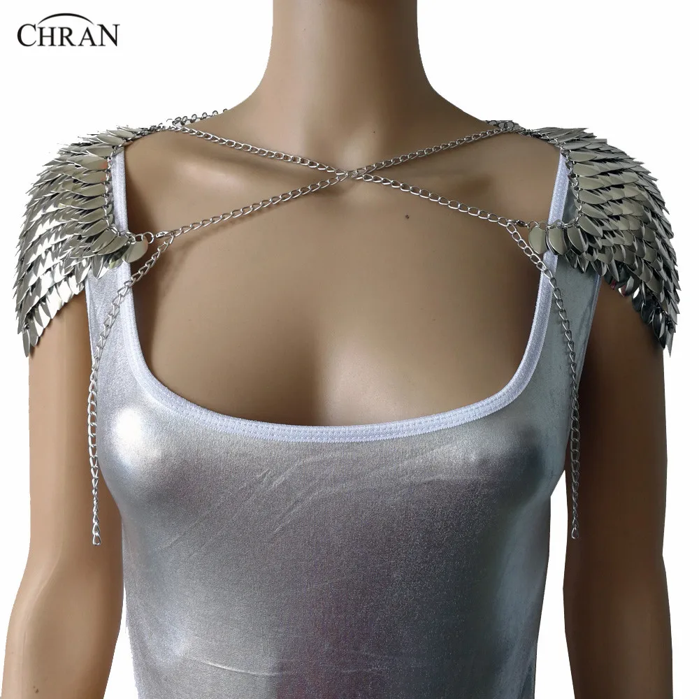 Chran New Luxury Men Women Punk Chainmail Layer Metal Chain Shoulder Necklace Body Amor Cosplay Jewelry CRS201