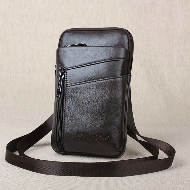 Bolsa de cintura de couro genuíno, bolsa pequena de carteira masculina de viagem para celular, bolsa de ombro crossbody para homens