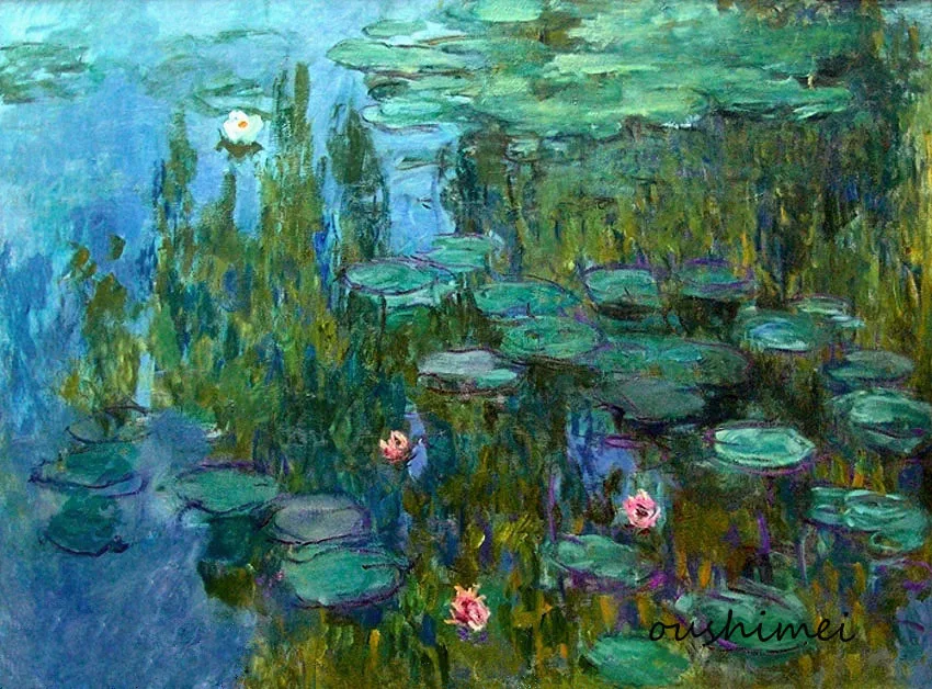 

Skill Painter Handmade Impressionist Oil painting Claude Monet Lotus Pool Painting on Canvas Lotus Landscape Home Decoration