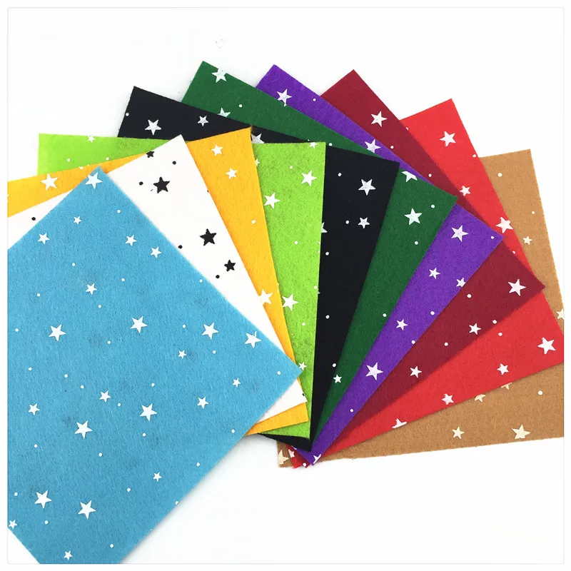 Printed Star Felt Fabric Non-woven Cloth Mix Colors Patchwork DIY Handmade Craft Sewing Home Decor Accessories 15*15cm 1mm 10PCS