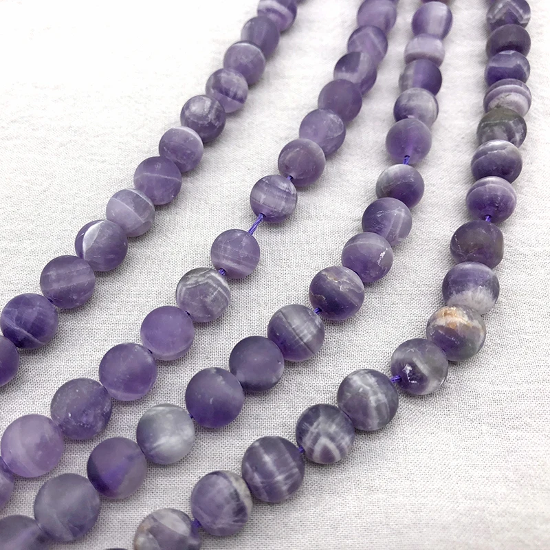 Natural crysta Stripe Amethysts Rock Crystal Beads Forst Dull Polish Matte Loose Round Beads 6 8 10 12 MM Fit DIY Jewelry Making