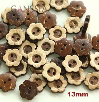 50pcs/lot 13mm/15mm Natural Flower Shape Coconut Buttons Shell Button for DIY Clothing Accessories Decoration (KK-1141)