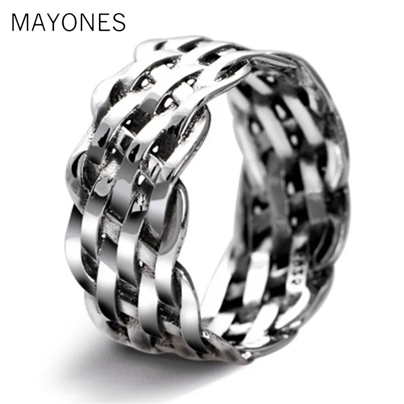 Mens Plain Silver 925 Rings Women Braided Band 925 Sterling Silver Jewelry Men Oxidized Thai Silver Simple Stylish Ring Unisex