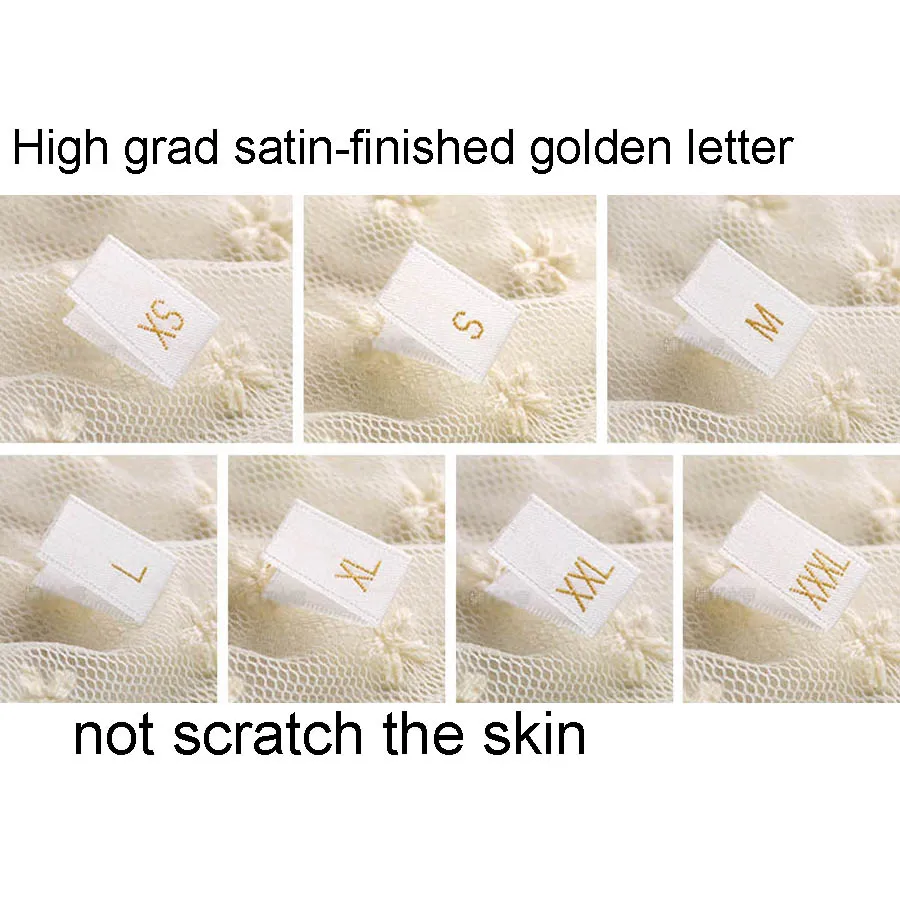 Satin-finished White Woven Golden Size Labels XS-XXXL Middle Centre Folded Garments Tags Not Scratch Skin