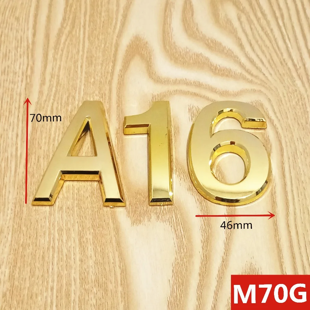 70mm 0123456789 ABCDEF Modern Golden Plaque House Number House Hotel Door Address Digits Sticker Plastic Plate Sign ABS plastic