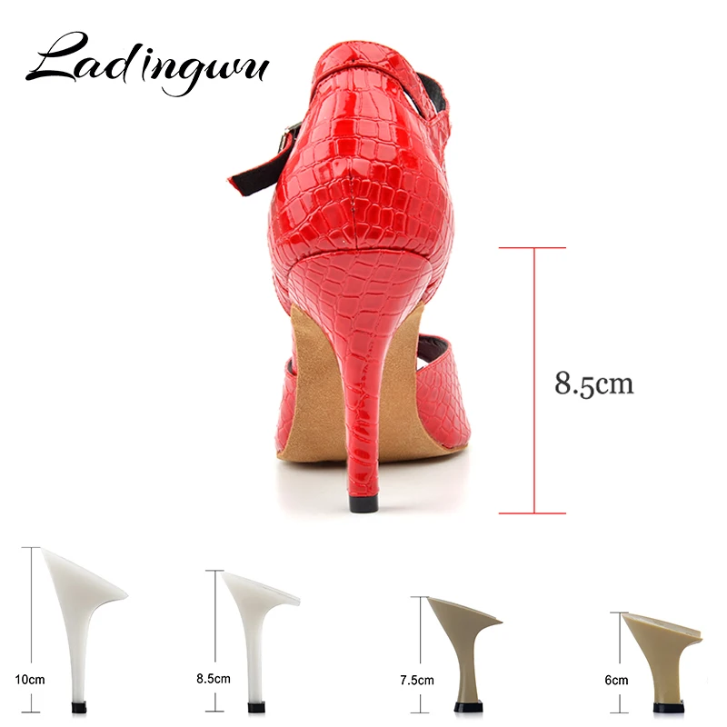 Ladingwu Latin Dance Shoes Women Snake texture PU Soft Bottom Ballroom Party Dance Shoes Red Black zapatos de baile latino mujer