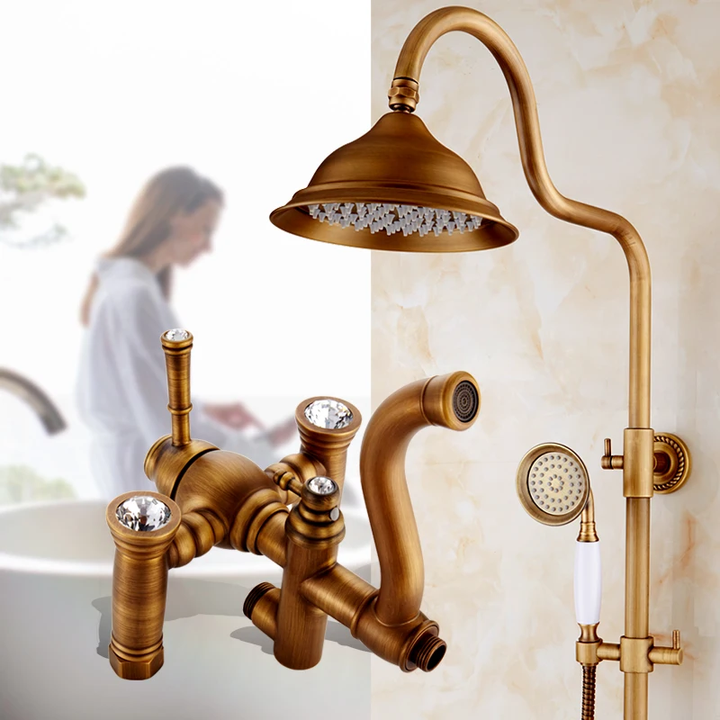 

Antique copper diamond shower faucet set shower head, Bathroom wall mounted rain shower faucet mixer water tap brass shower set