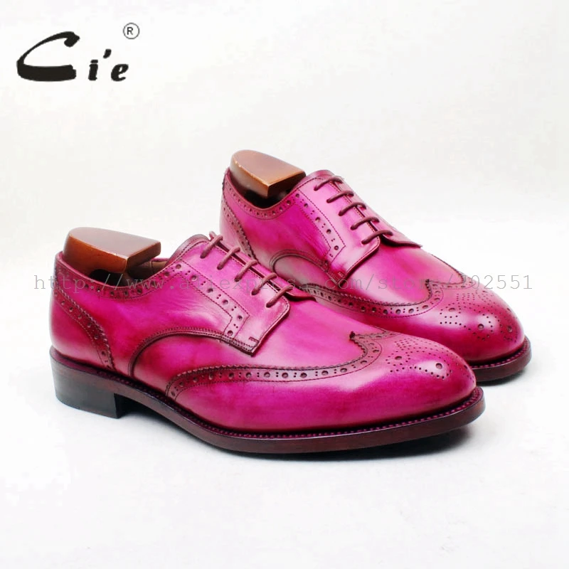 

cie Round Toe Full Brogues Hand-Painted Color Rose Red 100%Genuine Calf Leather Breathable Outsole Bottom Men Dress/Causal D228