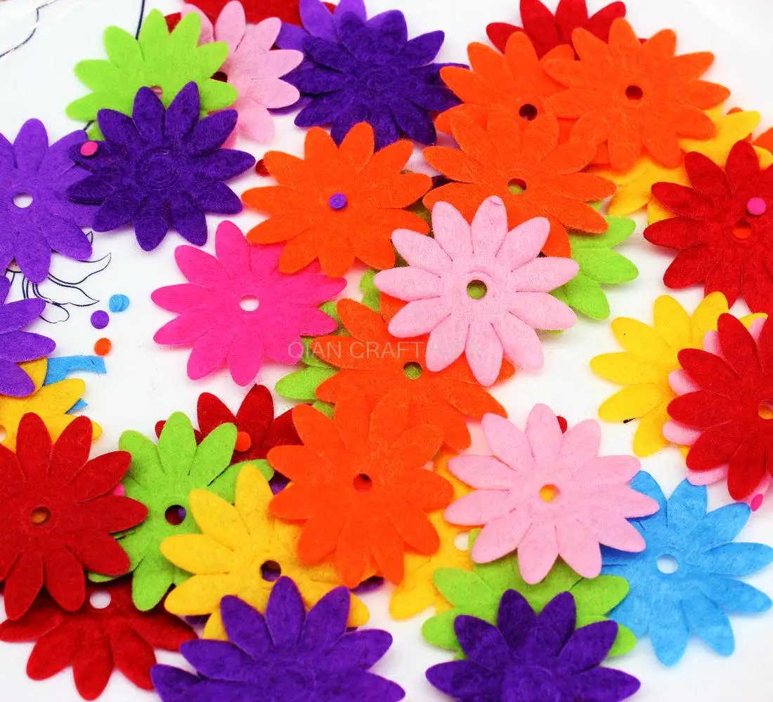 

1500pcs mix color Die cut big felt flower set craft supplies,Felt shapes with hole in the center 33mm