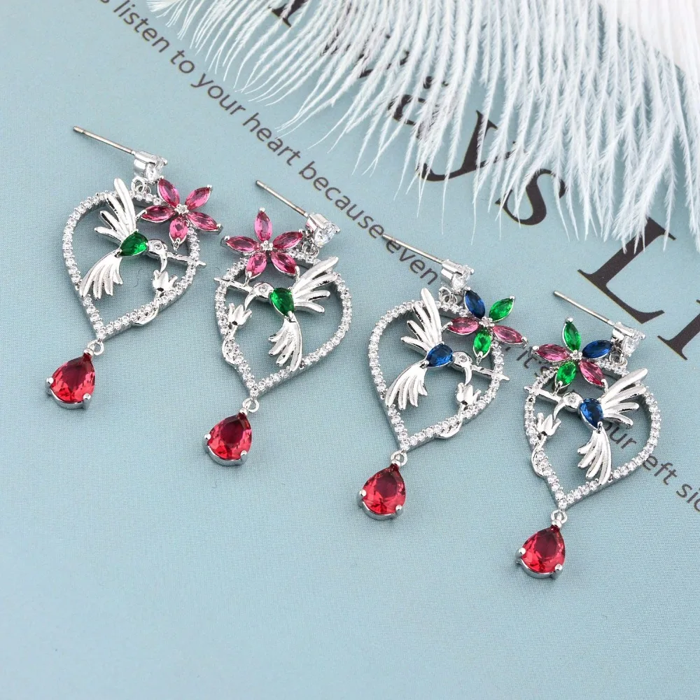 New fashionable and attractive flower bird pear zircon earrings.The bride's upscale jewelry earrings for the girl. ER-221