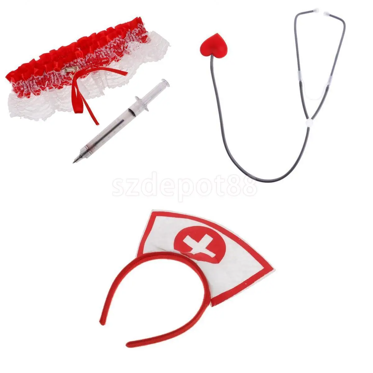 4 /set  Nurse Costume Accessories Nurse Hat  Stethoscope Garter and Pen Girls Woman Role Play Hen Stag Night Party