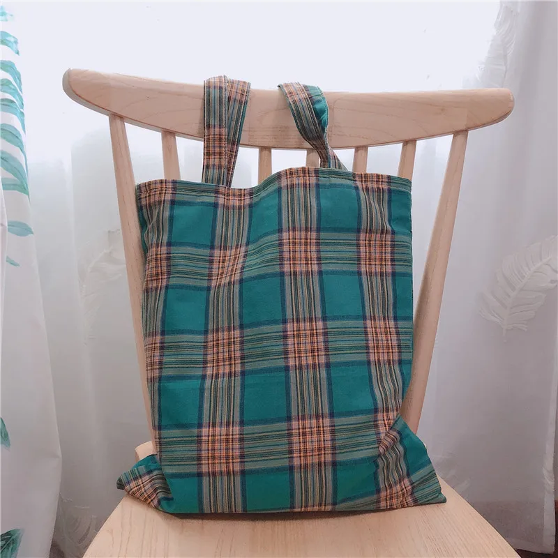 

Women Shopping Bag Plaid Canvas Shopping bags Totes Beach Bags Grocery Bags