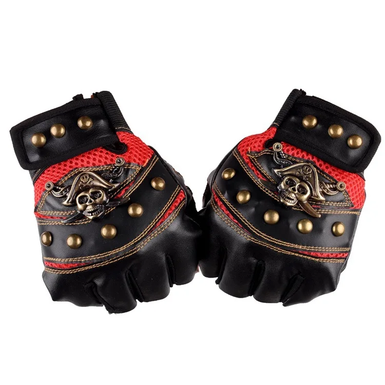 Skulls Rivet PU Leather Fingerless Gloves Fashion Hip Hop Men Women\'s Gym Gloves Tactical Mitts Female Moto Mittens Men\'s Gloves