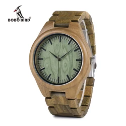 BOBO BIRD WG19 Men Luxury Brand Green Sandal Wood Watches Full Wooden Quartz Watch Handmade Wristwatches Custom OEM relogio