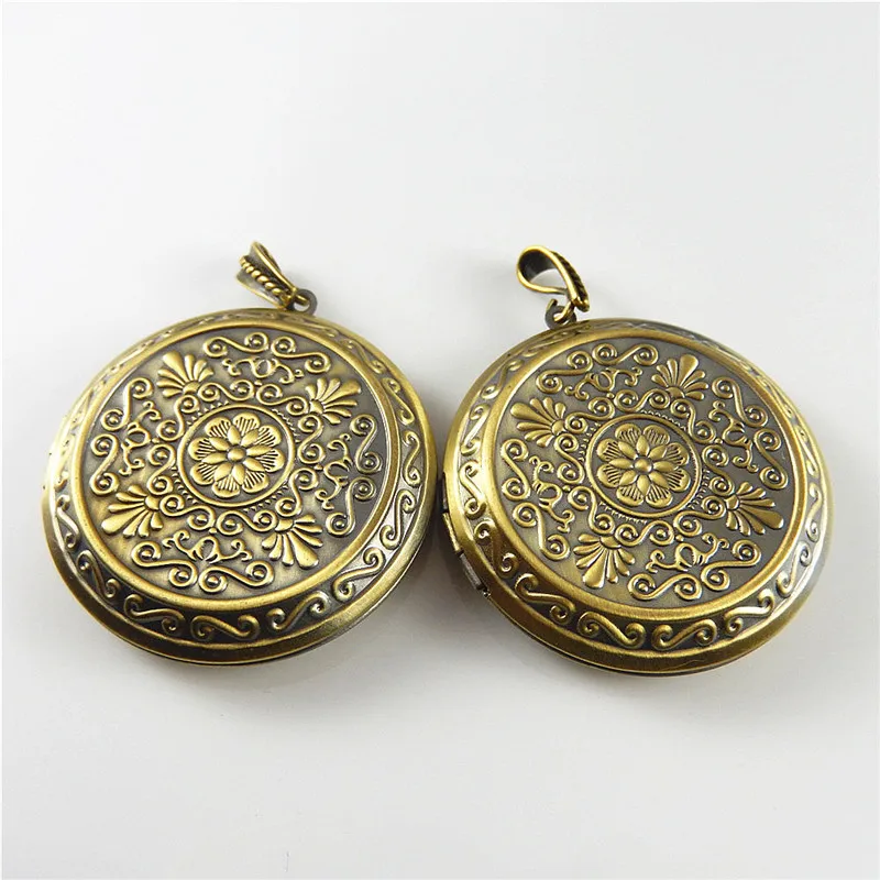 2PCS Antique Bronze Retro Look Necklace Locket Charms Pendant Locket Box Photo Boxes Women Jewelry Accessory 44*44*11MM 01666