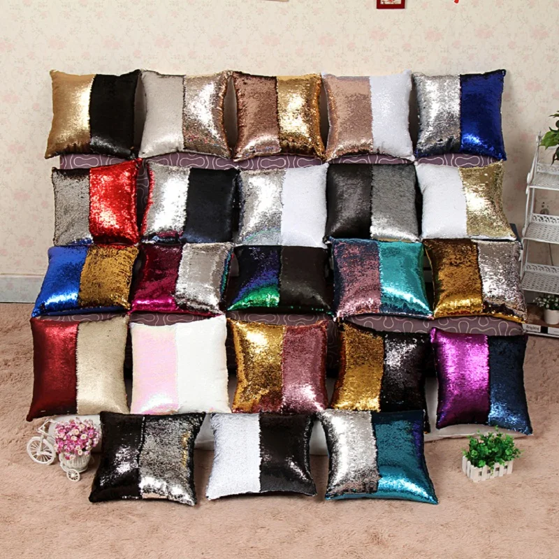 Reversible Sequin Mermaid Throw Pillow Cushion Cover Car Home New Year Christmas Decoration Sofa Halloween Decorative Pillowcase