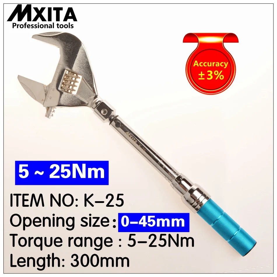 

Mxita OPEN Torque Wrench 5-25Nm accuracy 3% Insert Ended head 0-45mm Adjustable Torque Wrench Interchangeable Hand Spanner