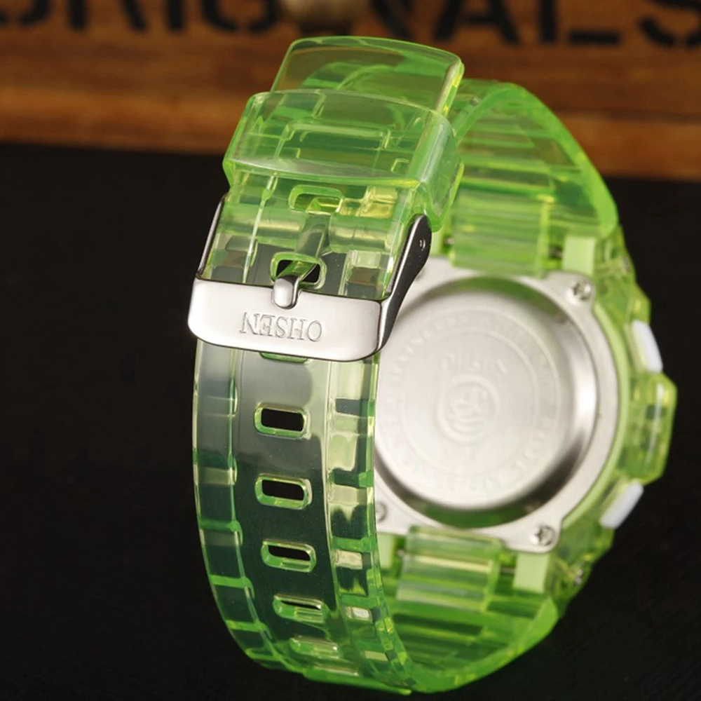 Relojes digitales para niños y niñas, pulsera deportiva de silicona verde a prueba de agua, cronómetro con alarma, relojes electrónicos