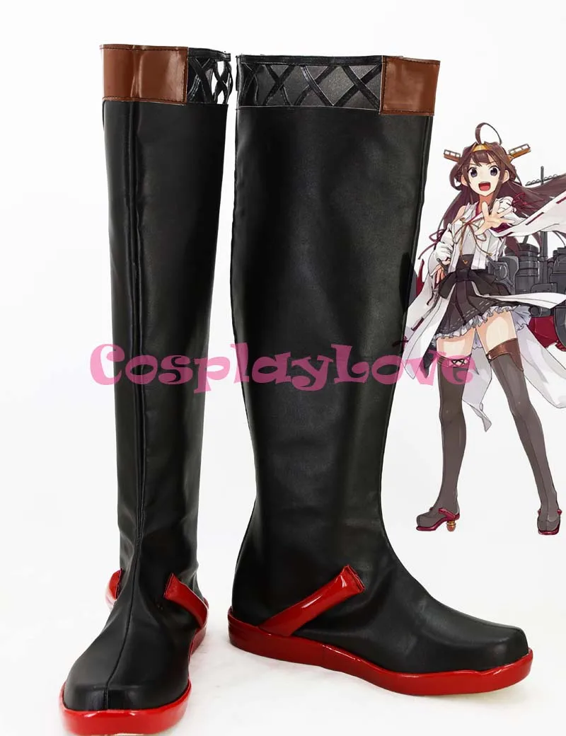 Black Kongou Cosplay Shoes Anime Kantai Collection KanColle Long Boots For Halloween Christmas Festival