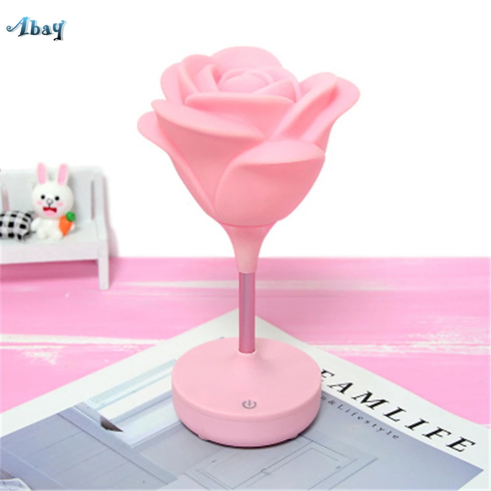 Romantic Rose Flower Decoration Night Lights Bedroom Dining Table Birthday Date Decoration Pink Flower Lamps Girsl Birthday Gift