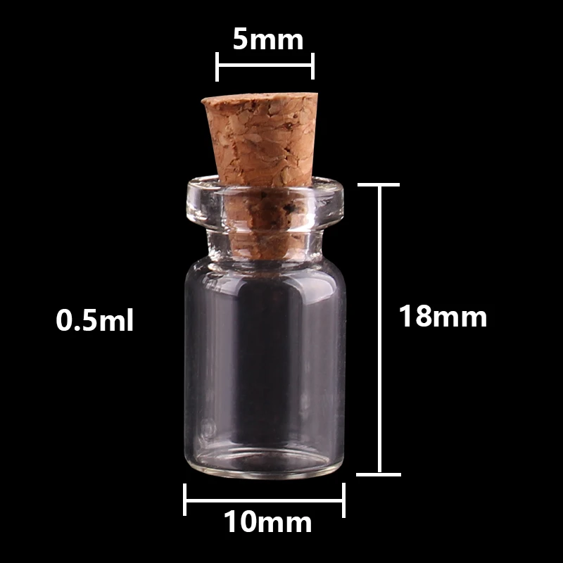 0.5ml 0.8ml 1ml Mini Glass Bottles with Cork Stopper Empty Spice Bottles Jars Gift Crafts Vials 300pcs