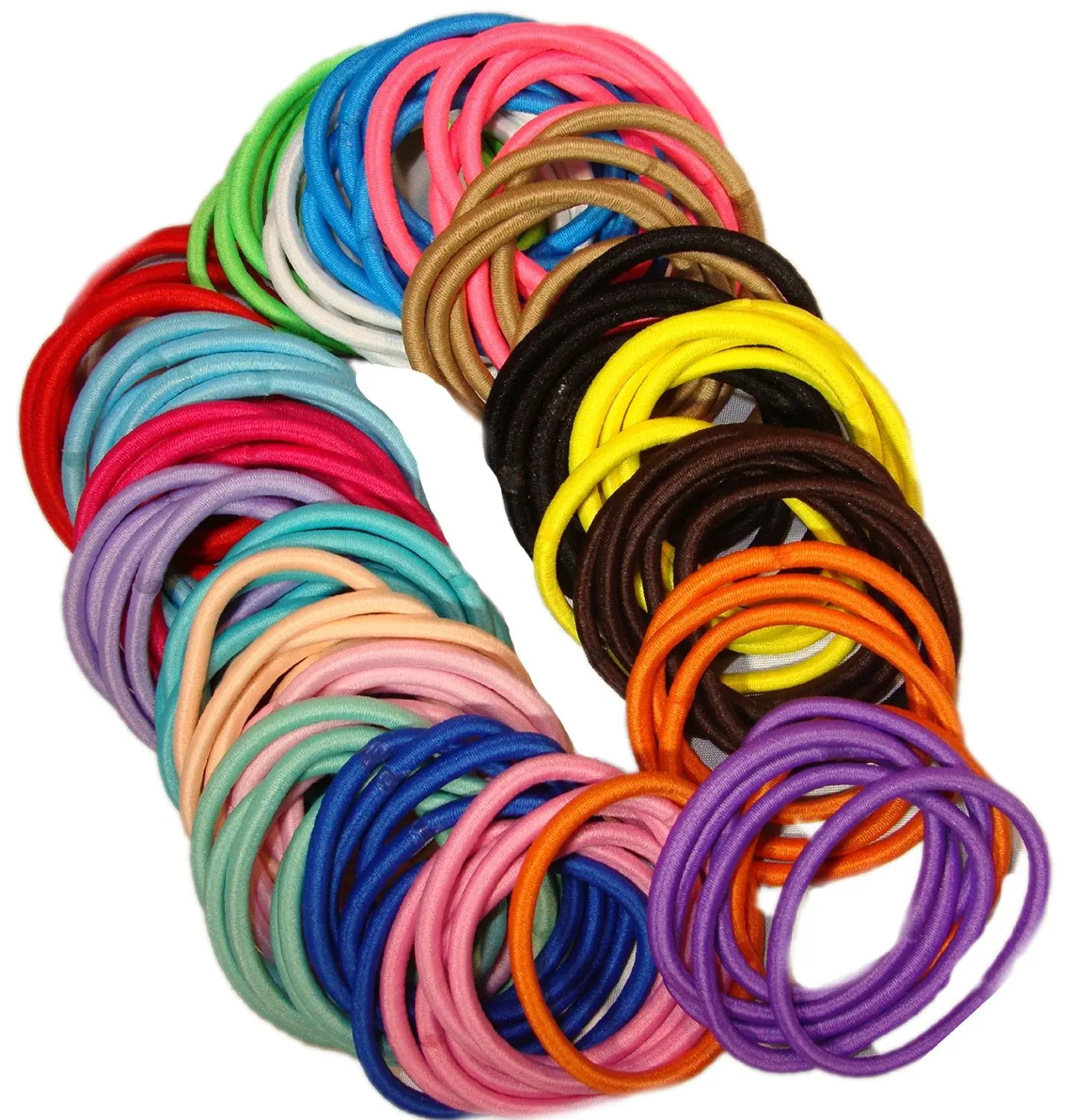 

200 Hair Elastics thick Hair Ties No Crease Ponytail Holders no metal clamp 4mm width (200 Hair Elastics--Rainbow) D25