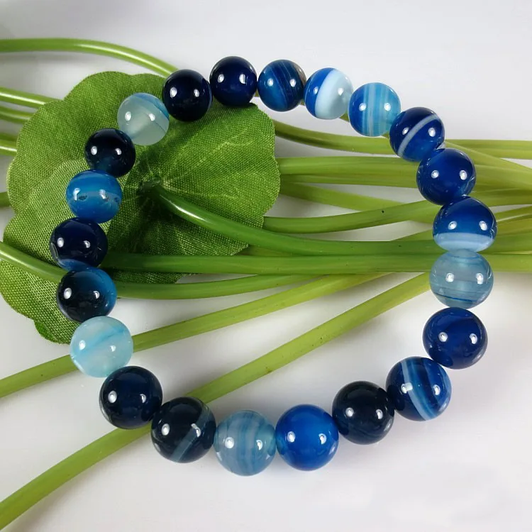 Fashion Unisex 6-8-10-12mm Beads Natural Onyx Bracelet for Women Elegant Blue Beads Men Bracelets Bangles