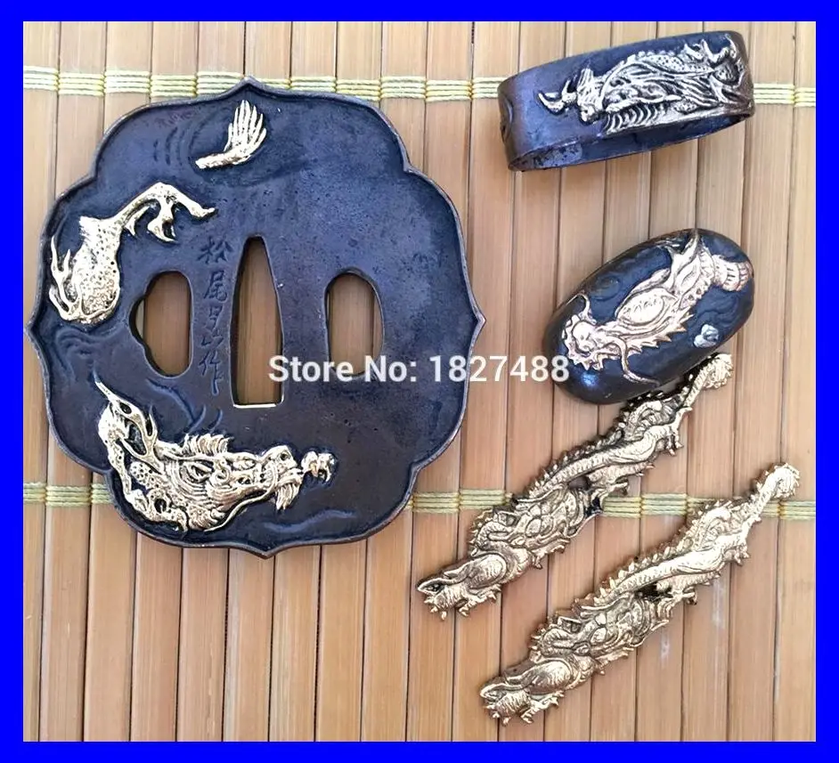 Free Shipping Japanese Samurai Katana Sword Copper Fittings Tsuba Fuchi Kashira Menuki Ornaments Accessories W/Dragon Theme