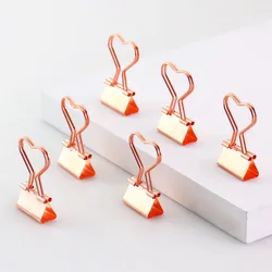 TUTU 12pcs/lot Solid Color Rose Gold Metal Binder Clips Notes Letter heart shape Paper Clip Office Supplies H0026