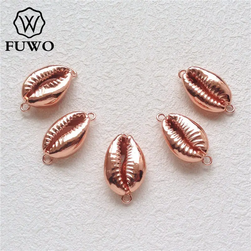 FUWO Fashion Cowrie Connector With Rose Golden Dipped Genuine Conch Double Bails Pendants Beach Jewelry Wholesale PD549