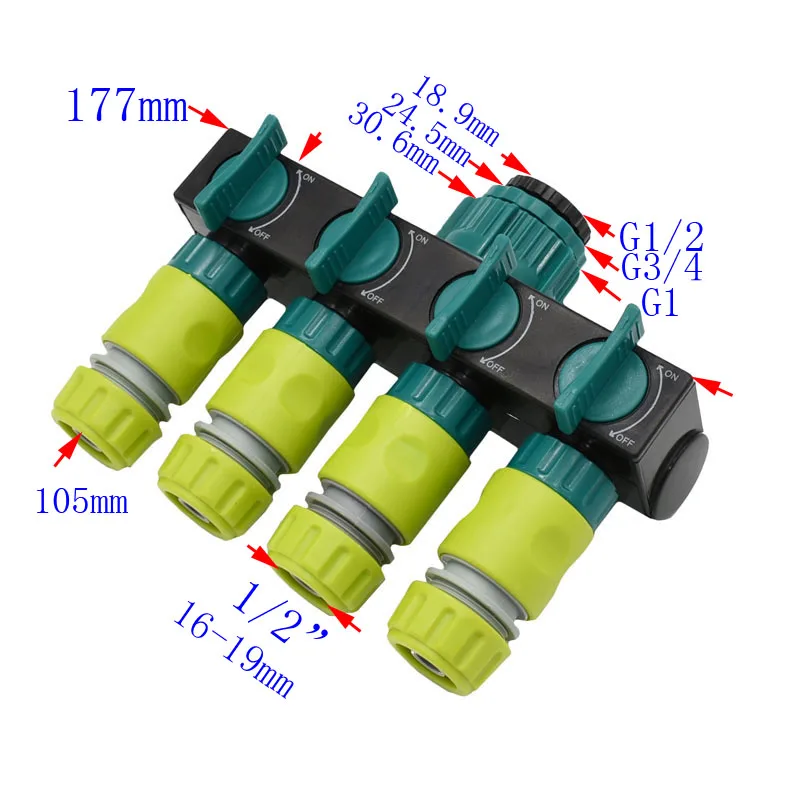 wxrwxy Drip irrigation 4 way Tap garden Tap splitter irrigation hose faucet adapter cranes 1/2 hose connector 1pcs