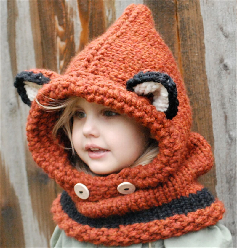 IANLAN Girls Winter Hat Scarf Little Fox Style Children Lovely Kids Warm Knit Wool Beanies Scarves IL00193