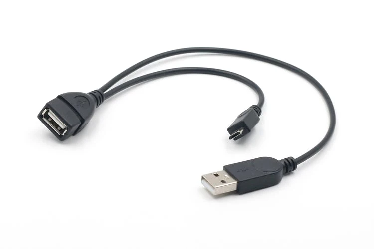 1 in 2 OTG Micro USB Host Power Y Splitter USB Adapter to Mirco 5 Pin Male Female Black Cord for mobile phone charging Cable